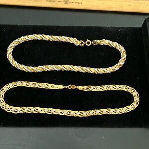 2 white bead and goldtone necklaces